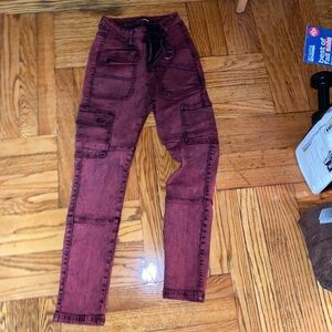 RED ACID WASH CARGO STYLE PANTS ||NWOT||​